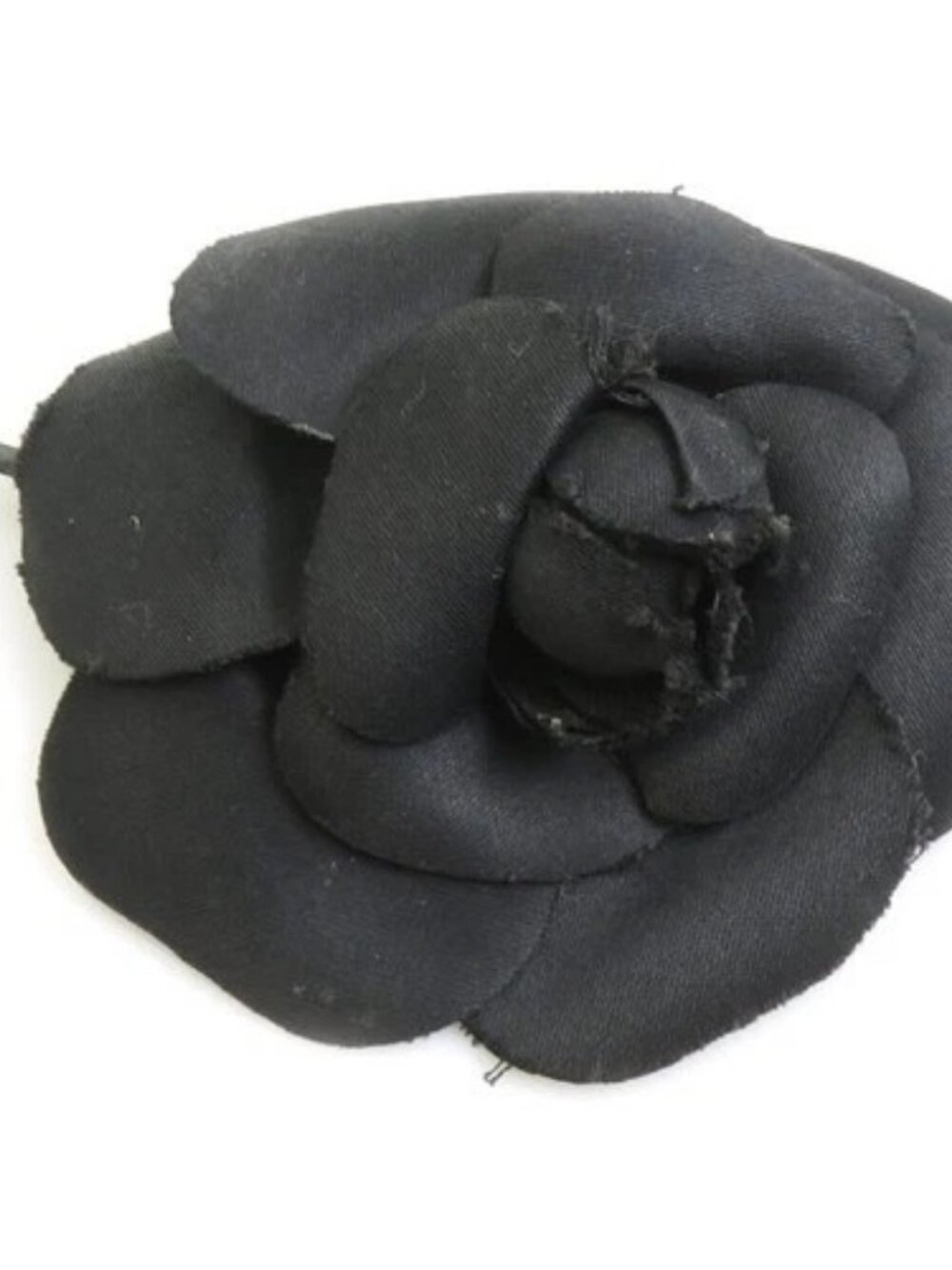 Auth CHANEL Camellia Flower Brooch Corsage Black Textile - h32084i